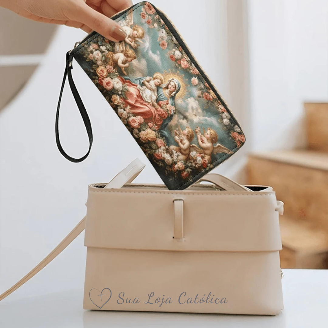 Cartera Católica Femenina – Nuestra Señora de Fátima y el Niño Jesús