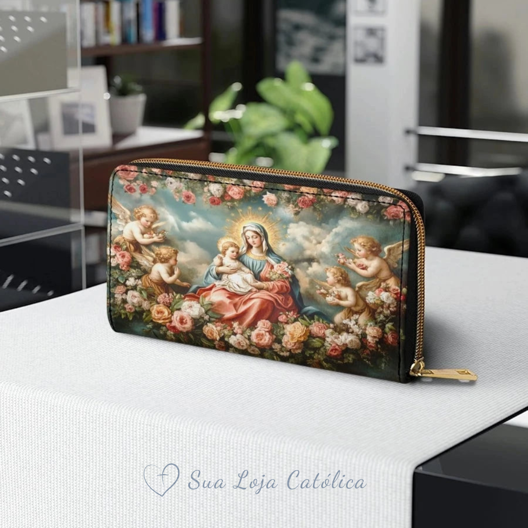 Cartera Católica Femenina – Nuestra Señora de Fátima y el Niño Jesús